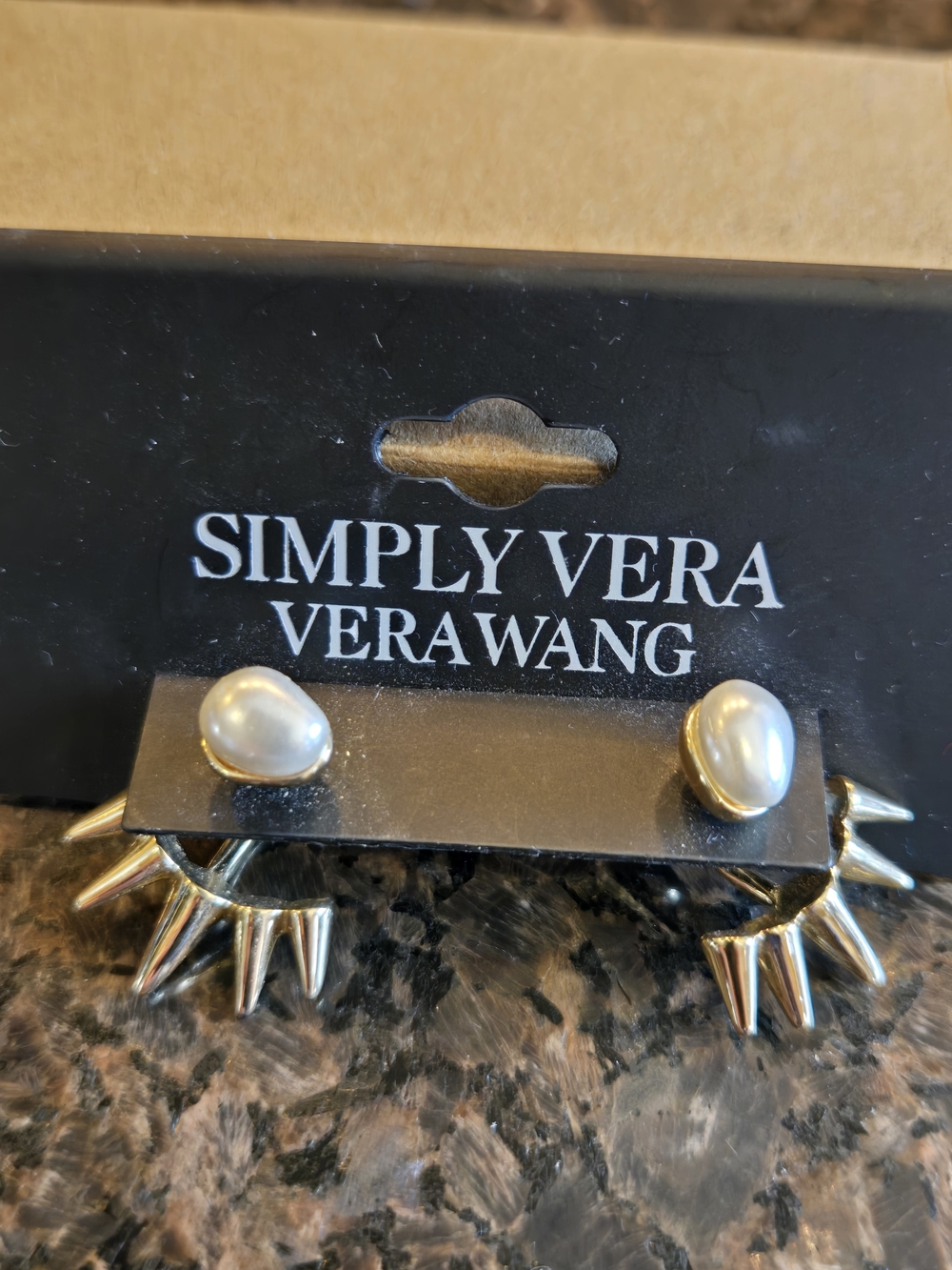 Simply Vera Vera Wang Gold Spike Earrings with Pearl Centers NEW